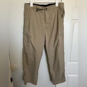 Prana Tan Cargo Pants with Snap Roll up Feature